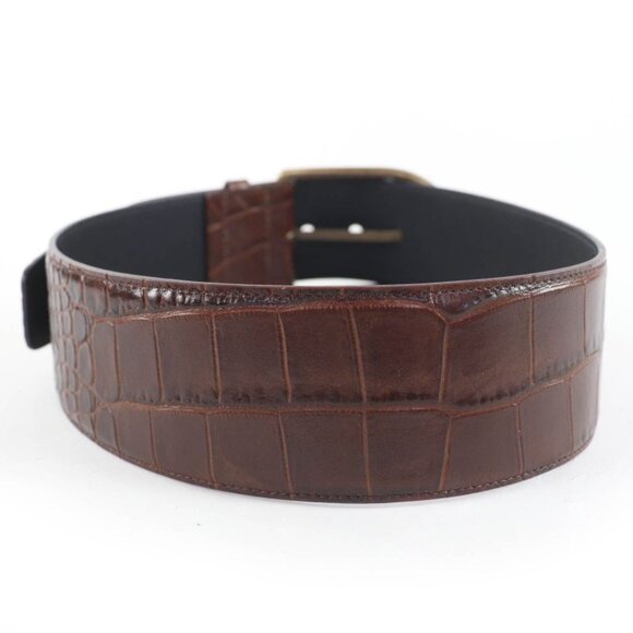 Saint Laurent Logo Croc Shape Pressed Leather Belt Brown 65 Storage main image 5